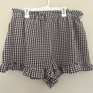 Brown and white gingham ruffle shorts